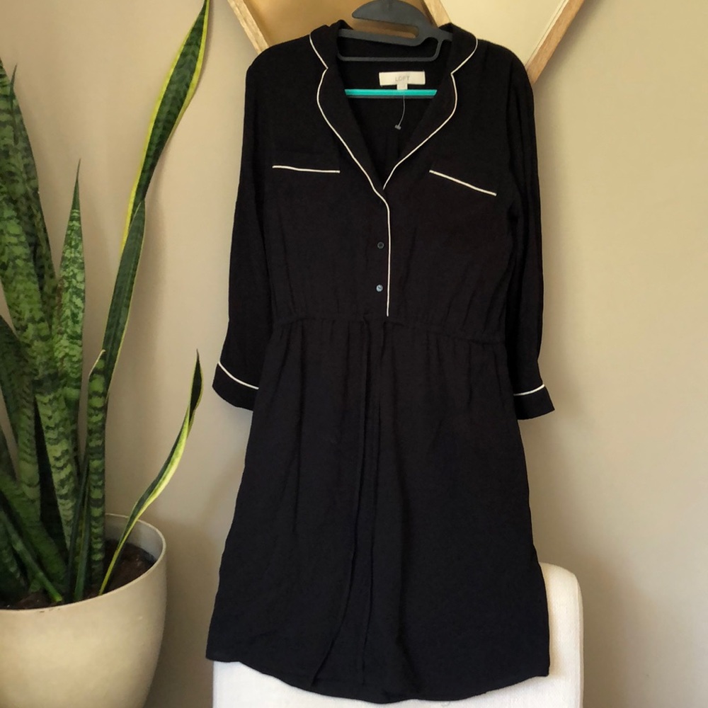 Loft lightweight long sleeve black dress